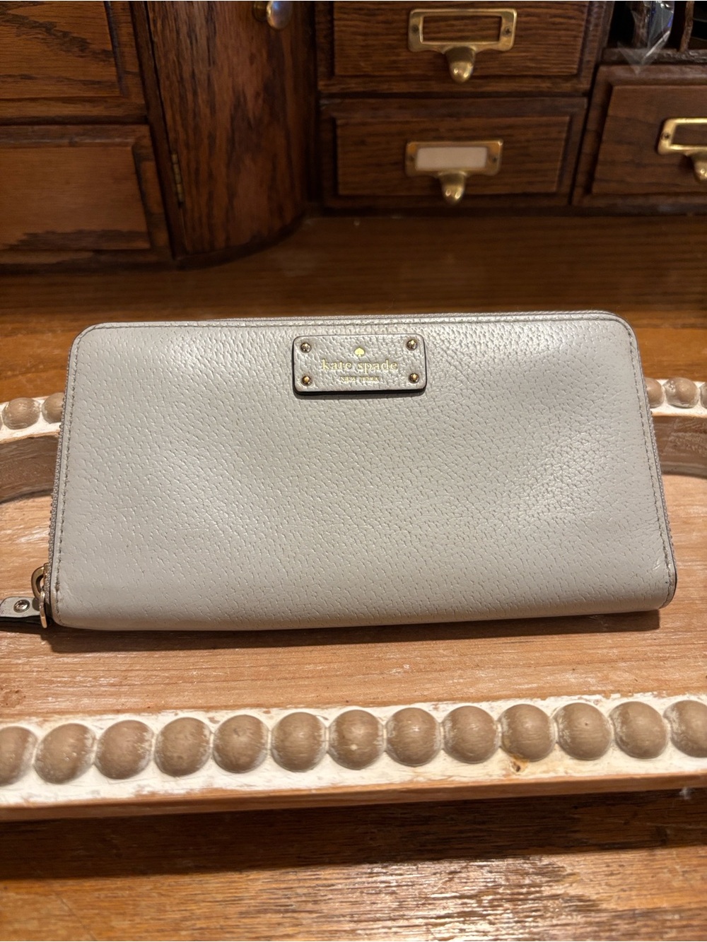 kate spade Light Gray Pebbled Leather Zip Wallet